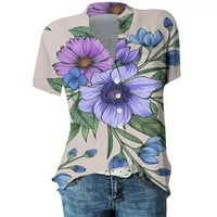 Apepal Women Tops Buttons Печат риза с v-образно декол