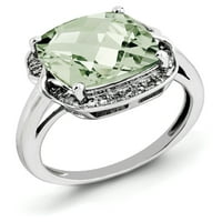 Зелен кварц и диамантен пръстен със сребърна възглавница