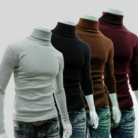 Мъжки небрежен дълъг пуловер с дълъг ръкав твърд цвят мода с висок врат дишащ удобен връх