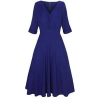 Рокли за жени дамски летни почвен цвят в Яка темперамент тънка рокля със средна дължина с голяма люлка