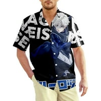 Мъжки ризи ежедневни Бутон надолу хавайска риза синьо екзорсист печат редовен джоб мек Топ110