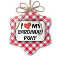 Коледно украшение обичам моето Сардинско пони, кон червено каре Неонблонд