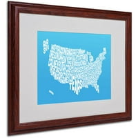 Търговска марка изобразително изкуство Азул-САЩ държави текстова карта матирана в рамка от Майкъл Томпсет