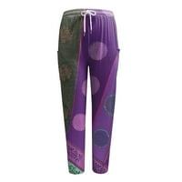 Clearance Cargo Pants Жените ежедневни панталони, отпечатване на еластични джобни панталони за джобни панталони тъмно лилаво m