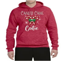 Wild Bobby, Candy Cane Cutie Коледна пуловер унизичен графичен суичър с качулка, реколта Heather Red, 3x-голям