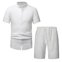 Дакийски ризи за мъже Просвещение Мъже неприятни солидни пачуърк стойка яка с къс ръкав блуза и къси панталони костюми за мъжки комплекти дрехи лято бяло 10