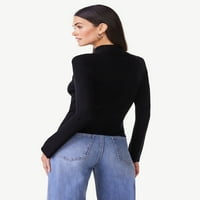 Лъжичка жените дълго изрязани ребро плета пуловер с дълги ръкави, размери ХС-ХСЛ