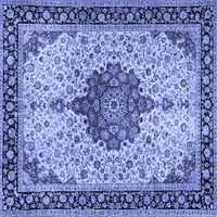 Ahgly Company Machine Pashable Indoor Rectangle Medallion Blue Traditional Area Cugs, 8 '12'