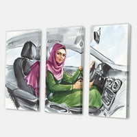 Арабски дама шофиране а кола живопис платно изкуство печат