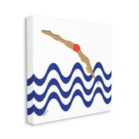 Ступел индустрии минимални Мъжки водолаз абстрактни сини морски вълни платно стена изкуство от Марк Хигдън