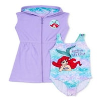 Дисни Малката русалка момичета Ариел един бански костюм и покриване на 2-парче комплект, размери 4-12