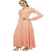 Bimba Feach Rayon Aari Work Puff Sleeve Mandarin Maxi Casual Dress-26