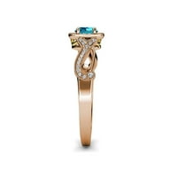 Лондон син топаз и диамант вихър ореол годежен пръстен с Милграйн работа 1. 14к Розово злато.Размер 8.5
