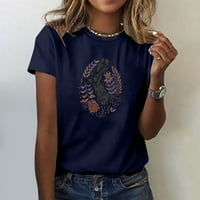 Дамски върхове дамски модни ежедневни великденски върхове отпечатани ризи с къс ръкав кръг тениски за врат