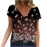 Odeerbi дамски върхове ежедневни отпечатани блузи тениски v шия с къс ръкав тениски бургундски