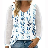 Oieyuz Summer Womens Tops Trendy V-Neck Polka Dot Дълъг ръкав пуловер свободно монтирани отпечатани ризи