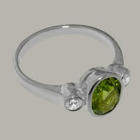 Британски направени 18k бяло злато Real Realy Peridot & Diamond Womens Promise Ring - Опции за размер - размер 8.25
