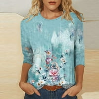 Floleo женски върхове с дълъг ръкав просвета плюс размери ризи модни блузи отпечатани разхлабени тениски ръкави кръгла шия ежедневно