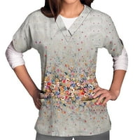 LHKED Дамски къси ръкави върхове с v-образно деколте униформа отпечатани джобове блуза сестрински лятен парти плажен подарък