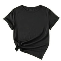 Apepal Women's Summer тениска Bloose с къс ръкав O-Neck Пласивен цвят флорална печатна туника дами ежедневни разхлабени топ черно xl