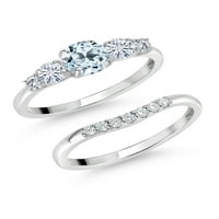 10К Бяло Злато небесно синьо Топаз бял моасанит и бял лабораторен диамантен камък Сватбен годежен пръстен за жени