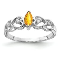 Солидно 14K бяло злато 6x маркиз цитрин жълт ноември Gemstone диамантен годежен пръстен размер 6