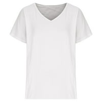 Fjofpr дамски тениска дамски ежедневен плътно цвят v-образно деколте с къси ръкави тениска свободни основни блузи върхове
