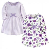 Докоснати от природата бебе и малко момиченце органичен памук рокли с дълъг ръкав 2бр, лилава градина, 12 месеца