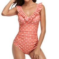 Един бански костюм за жени от еднократно присвояване на бикини бутални бански бански костюм Едно рамо плажове розов XL