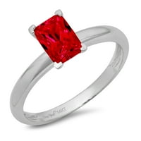 1ct изумруден изрязан червен симулиран Ruby 18k Уайт злато гравиране изявление Булчинска годишнина Ангажимент Сватбен пасианс Размер 5.75