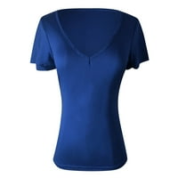 Тениски за жени Лято V-образно деколте с късо ръкав солидна тениска плюс размер топ тънка туника блуза тениска топ блуза