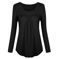 Ризи блузи се занимава с разчистване жени ежедневни плътни цветове с дълъг ръкав Crewneck Основна удобна туника Блуза Терония черни