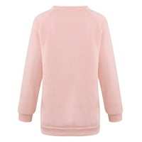 Timegard дамски модерни ризи кръгли върхове с дълъг ръкав отпечатани обикновени блузи, розово, xxl