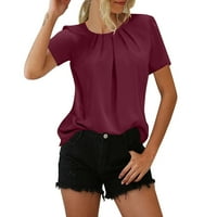 Женски тениски с къс ръкав на шийката на шийката l горна капачка ръкав свободно лято