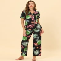 Уникални изгодни Дамски пижама комплект копринени Къси ръкави и панталони флорални сатенени Комплекти
