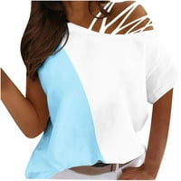 Дамски ежедневни каишка от рамото върхове къс ръкав тениски хлабав лятото цвят блок Мода туника блуза риза