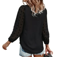 Женски моден лятен солиден цвят V-образен слеп с дълъг ръкав шифон върхове разхлабени меки блузи туники върхове ризи ризи