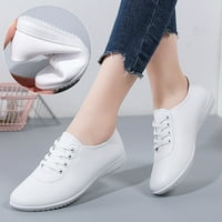 Kali_store дамски обувки облечени ежедневни женски фиш върху платно маратонки с нисък топ небрежни обувки за ходене класически комфорт модни маратонки, бяло