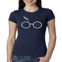 Wild Bobby, White Wizard Glasses и Lightning Scar, Pop Culture, Women Slim Fit Junior Tee, Navy, XX-Clarge