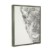 Ступел индустрии подробни графит Бизон селски селскостопански животни рисуване рисуване печат блясък сиво плаваща рамка платно печат стена изкуство, дизайн от Итън Харпър