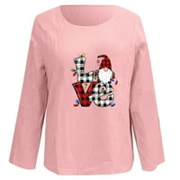 Daqian Womens Tops Clearance Жени модни ежедневни плътни цветове Коледна печат с дълъг ръкав кръгли девици върхове дамски ризи с дълъг ръкав разчистен розов 10