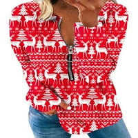 Glonme Zipper V Neck Thish for Women Loose Christmas върхове с дълъг ръкав стил j 2xl