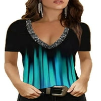 Женски градиентен принт с къс ръкав v Врат отпечатани върхове Лятна блуза ежедневна риза