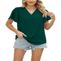 Luxplum жени тениска v Вратна тениска с къс ръкав летни върхове свободни пуловер плажен туника блуза зелено l