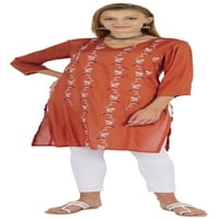 Фагун бродиран курти ръкав за индийски жени V, етническа традиционна курта на шията