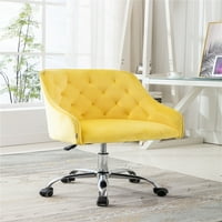 Въртящ се бюро стол, кадифе регулируем стол за суета, тапициран фотьойл от домашен офис с колела за спалня за хол, капацитет на теглото lbs, жълто