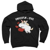 Еднорог Любов Валентин тениска с въглен сив графичен пуловер качулка - дизайн от хора 2xl