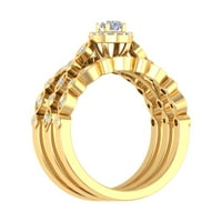 Каратов кръгъл диамантен булчински пръстен в 14K жълто злато