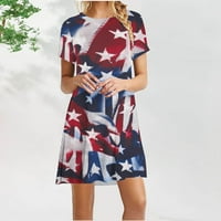 Облекло клирънс Бохо рокли За Жени Случайни 4 юли патриотични къс ръкав тениска рокля сладък американски флаг печат Патриотичен Плаж сарафан