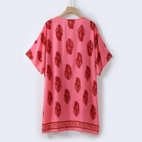 Дамски тениски тениски за жени дамска мода Бохо отпечатани Слънцезащитни половин ръкав хлабав ефирен шифон жилетка червени с